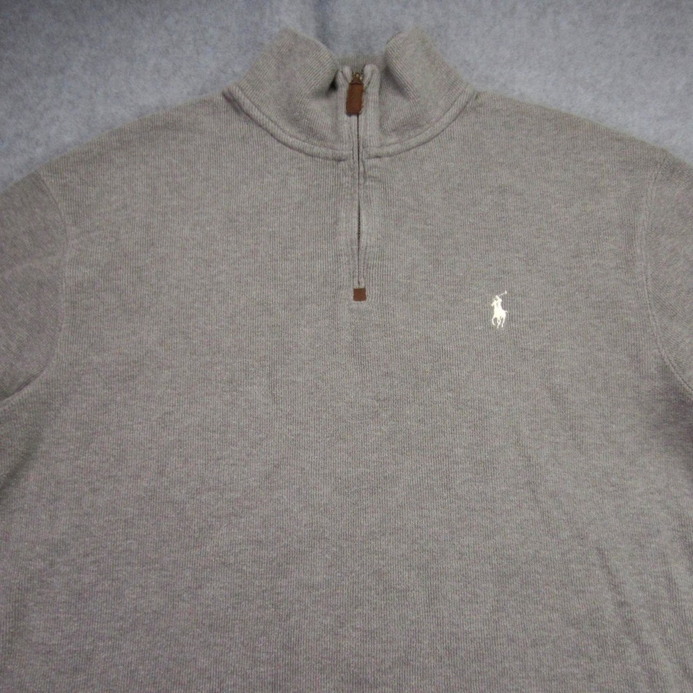 Polo Ralph Lauren Sweater Mens Large Gray Quarter Zip Cotton Pullover Pony Logo
